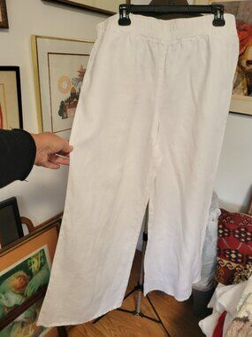 Chelsea & Theodore 100% Linen Lined White elastic Waist Wide Leg XL